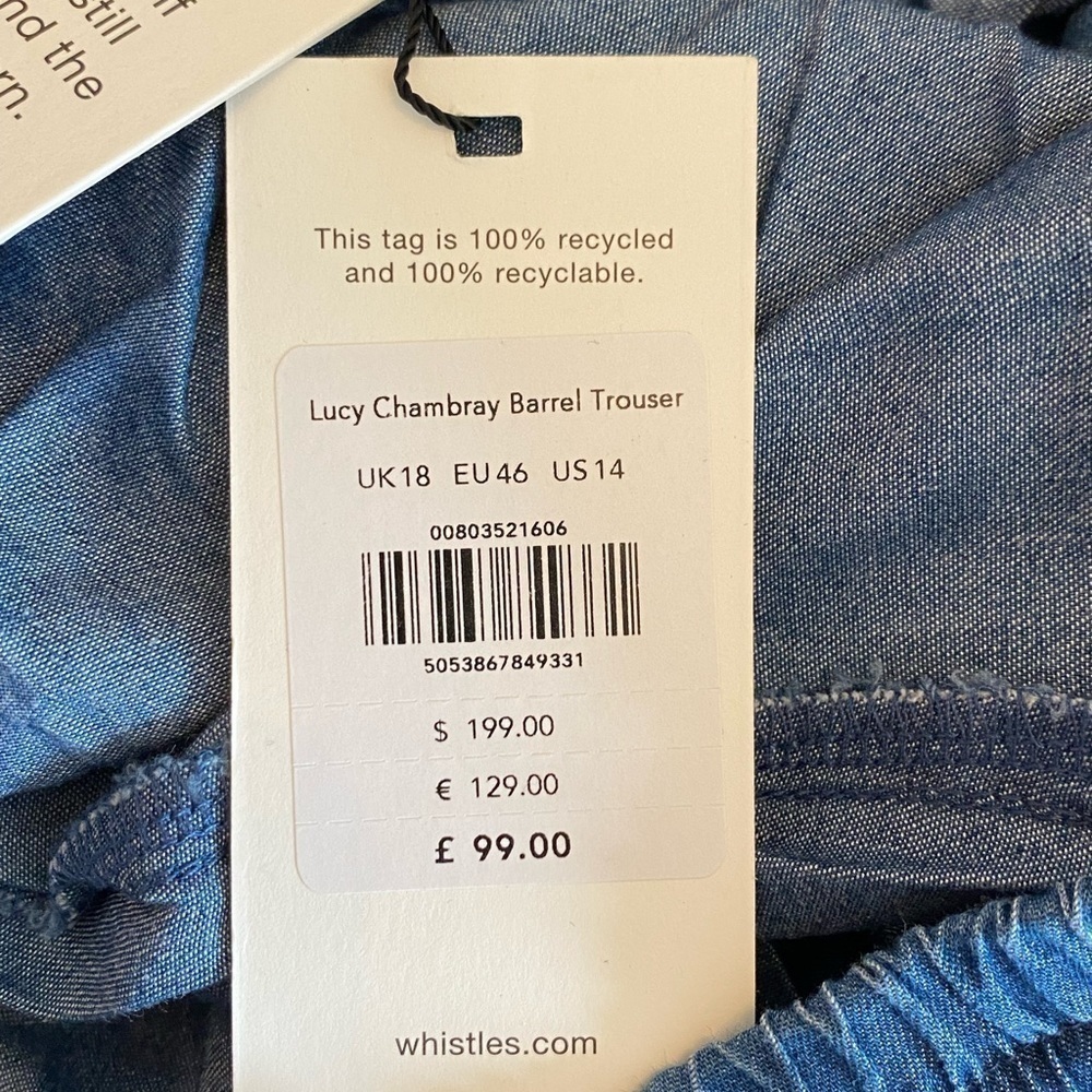 Whistles Lucy Chambray Barrel Leg Pants New with tags Size 14 - Picture 9 of 11